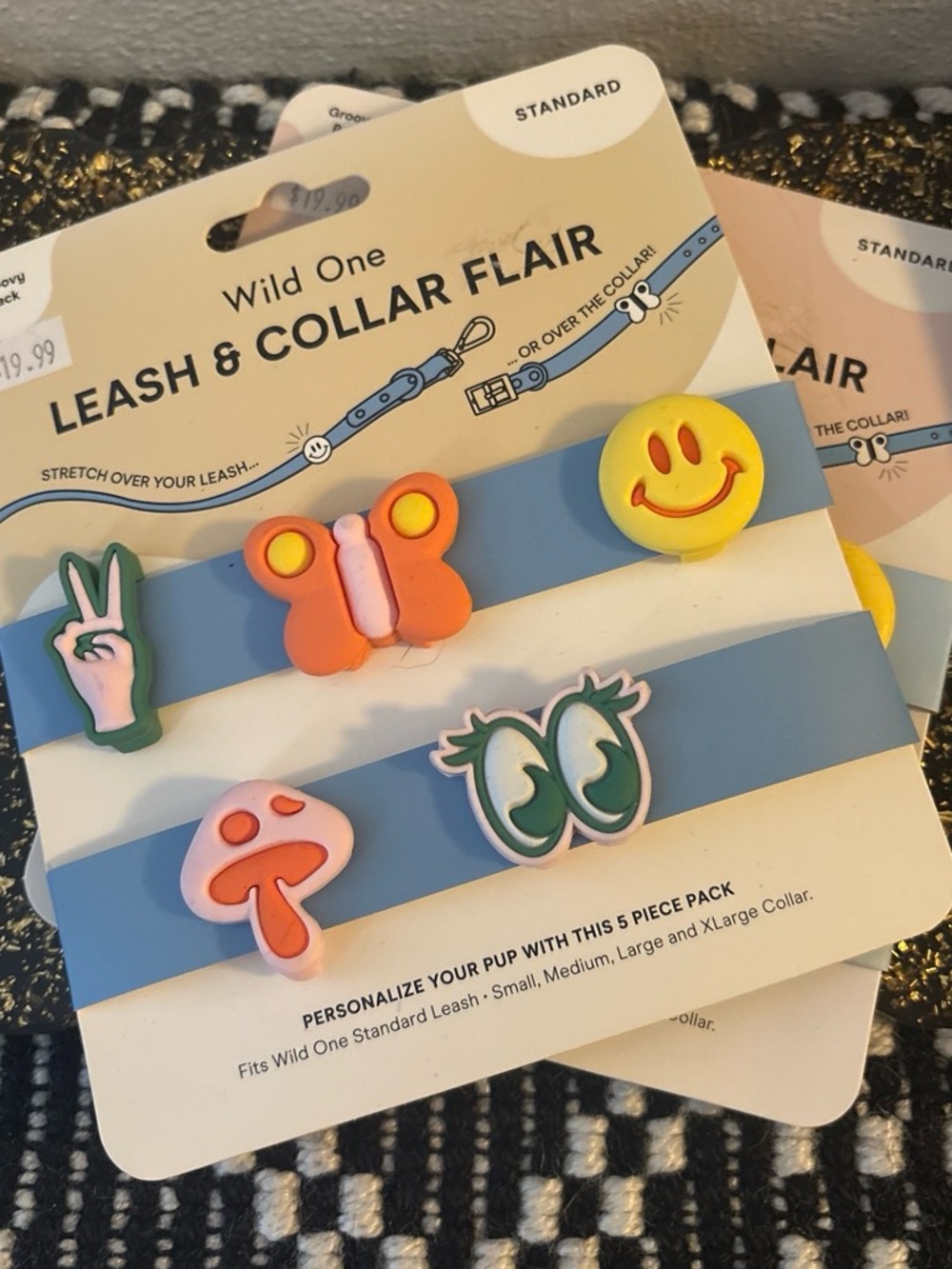 Wild one Blue Leash & Collar Flair Charms - Smiley, Butterfly, Mushroom